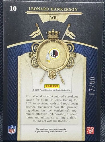 LEONARD HANKERSON 2011 Panini Crown Royale RC Jersey LAUNDRY TAG PATCH SP #17/50