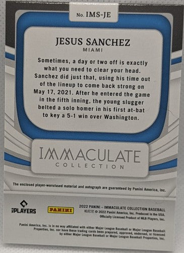 JESUS SANCHEZ 2022 Panini Immaculate DUAL AUTO Game Used Jersey SP #8/10 Marlins
