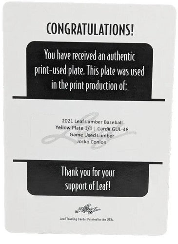 JOCKO CONLON 2021 Leaf Game Used Lumber PRINTING PLATE SP #1/1 Umpire White Sox