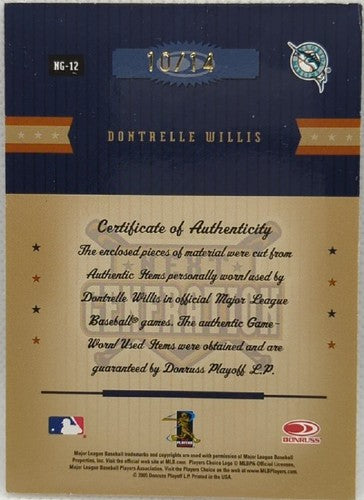 DONTRELLE WILLIS 2005 Donruss Prime Patches QUAD Game Used Bat Hat Jersey SP /14