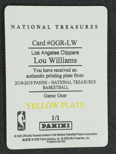 LOU WILLIAMS 2018-19 Panini National Treasures Game Gear PRINTING PLATE SP #1/1