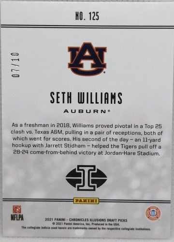 SETH WILLIAMS 2021 Panini Chronicles Illusions RC GOLD SP #07/10 Auburn Broncos