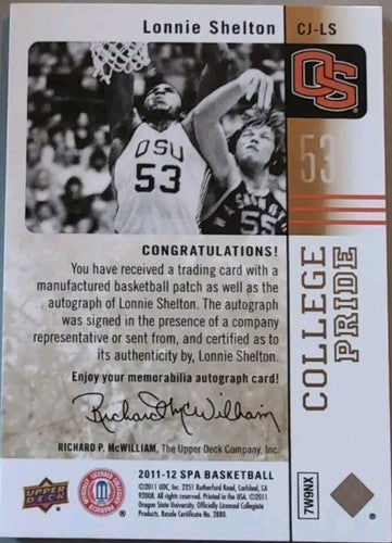 LONNIE SHELTON 2011-12 SP Authentic AUTO FABRIC OSU JERSEY PATCH #18/40 Beavers
