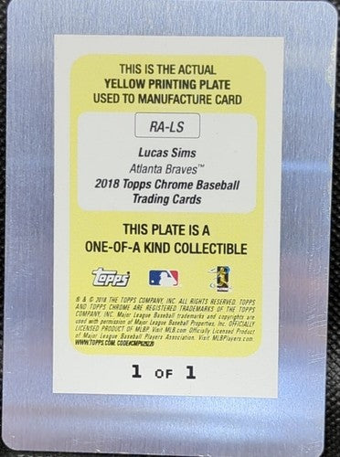 LUCAS SIMS 2018 Topps Chrome RC AUTO PRINTING PLATE SP #1/1 Braves Reds One of