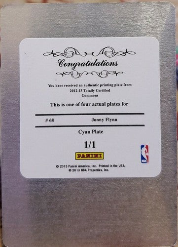 JONNY FLYNN 2012-13 Totally Certified PRINTING PLATE 1/1 of 1 National Treasures