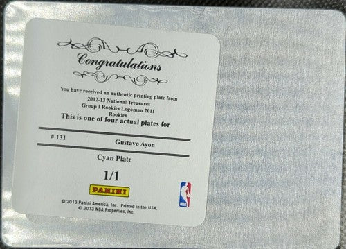 GUSTAVO AYON 2012-13 Panini National Treasures LOGOMAN PRINTING PLATE #1/1 Bucks