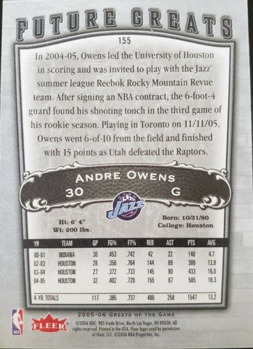 ANDRE OWENS 2005-06 Fleer Future Greats of the Game GotG Rookie Silver #/99 Jazz