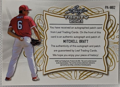 MITCHELL BRATT 2021 Leaf Trinity DUAL AUTO Jersey BUTTON PATCH /10 Rangers Mitch