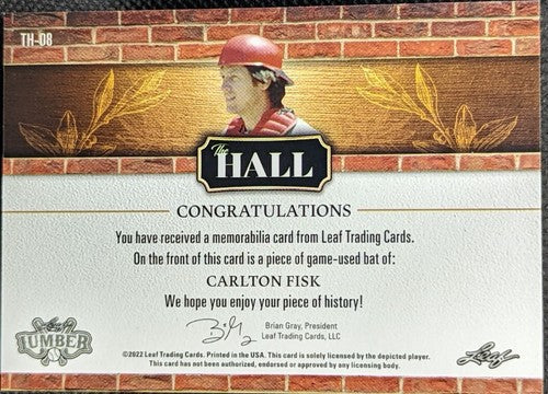 CARLTON FISK 2022 Leaf Lumber Hall Game Used BAT Relic SILVER #5/6 White Red Sox