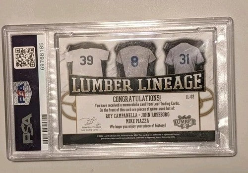 Mike PIAZZA Roy CAMPANELLA John ROSEBORO 2022 Leaf Lumber TRIPLE BAT SP /6 PSA 9