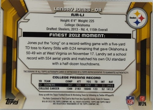 LANDRY JONES 2013 Topps Finest RC DUAL AUTO JUMBO Jersey SP Steelers Jaguars