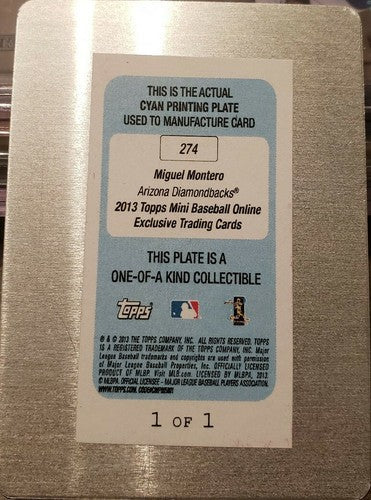 MIGUEL MONTERO 2013 Topps Mini Cyan PRINTING PLATE SP #1/1 of 1 Diamondbacks