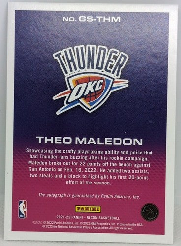 ð THEO MALEDON 2021-22 Panini Recon Glorified AUTO Gold SP #/10 Thunder Hornets