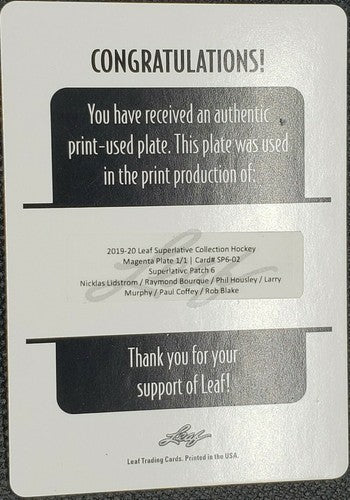 Ray BOURQUE Rob BLAKE Paul COFFEY Phil HOUSLEY MURPHY 2019-20 PRINTING PLATE 1/1