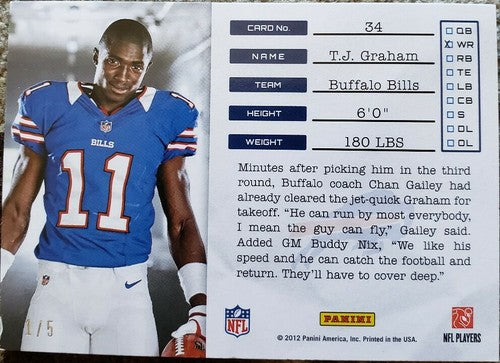 T.J. GRAHAM 2012 Panini Playoff Prestige The National Parallel #1/5 TJ EBAY 1/1