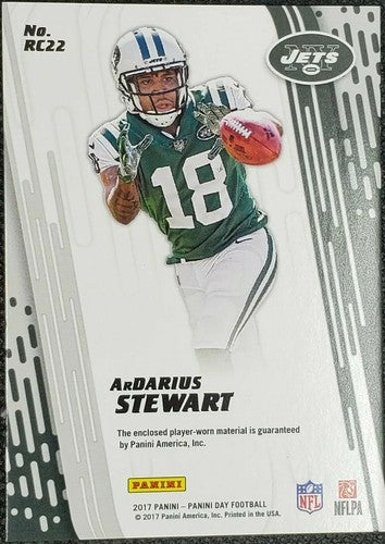 âï¸ ArDARIUS STEWART 2017 Panini Day Draft Cap LAUNDRY SIZE TAG PATCH SP Jets Hat