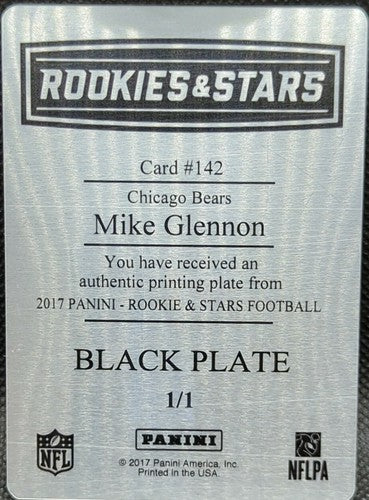 MIKE GLENNON 2017 Panini Rookies & Stars PRINTING PLATE SP 1/1 Bears Bucs One of