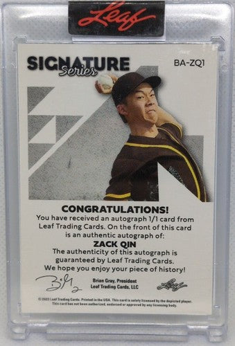 ZACK QIN 2023 Leaf Signature Series RC Rookie AUTO SP #1/1 San Diego Padres of