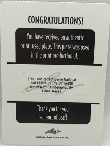 DANIEL REYES 2014 Leaf Perfect Game RC DUAL AUTO PRINTING PLATE SP 1/1 Tigers of