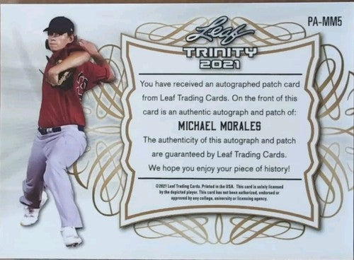 MICHAEL MORALES 2021 Leaf Trinity RC DUAL AUTO Jersey BUTTON PATCH #/10 Mariners