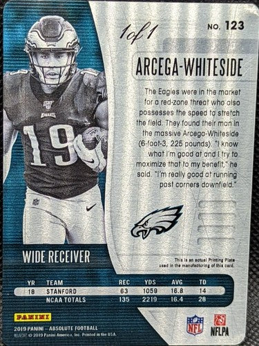 J. J. ARCEGA-WHITESIDE 2019 Panini Absolute RC PRINTING PLATE #1/1 Eagles JJ of