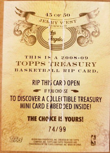 JERRY WEST 2008-09 Topps Treasury RIP CARD Bronze SP #/99 Lakers Warriors Ripped
