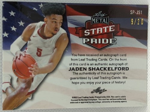 JADEN SHACKELFORD 2021-22 Leaf Metal State Pride RC AUTO Blue Mojo #9/20 Thunder