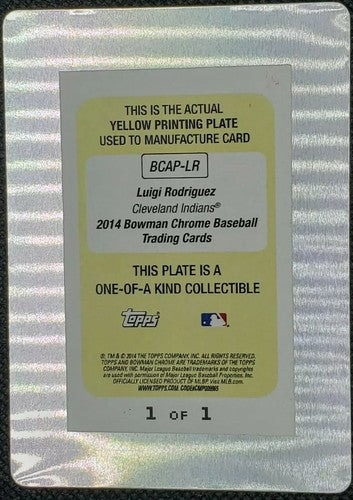 LUIGI RODRIGUEZ 2014 Topps Bowman Chrome RC AUTO PRINTING PLATE SP #1/1 Indians