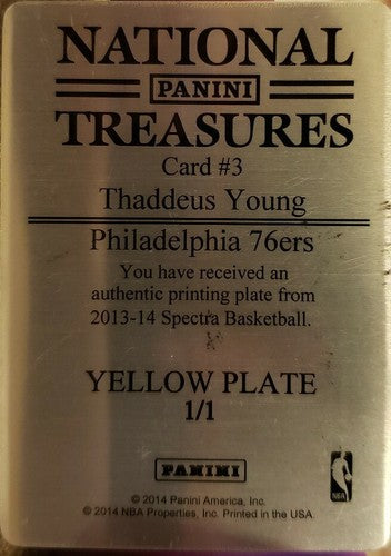 THADDEUS YOUNG 2013-14 Panini Spectra Spectacular PRINTING PLATE #1/1 76ers Suns
