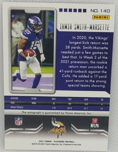 IHMIR SMITH-MARSETTE 2021 Panini Playbook RC AUTO Black SP 1/5 Minnesota Vikings