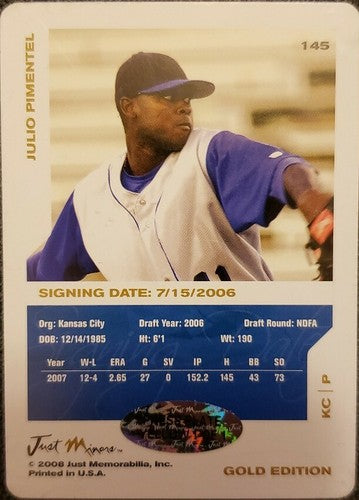 JULIO PIMENTEL 2008 Just Minors Rookie PRINTING Press PLATE SP #1/1 of 1 Royals