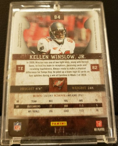 KELLEN WINSLOW JR 2010 Panini Plates & Patches PRINTING PLATE SP #1/1 Buccaneers