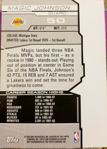 ERVIN MAGIC JOHNSON 2007-08 Bowman Elevation Blue SP #/99 Los Angeles Lakers #50