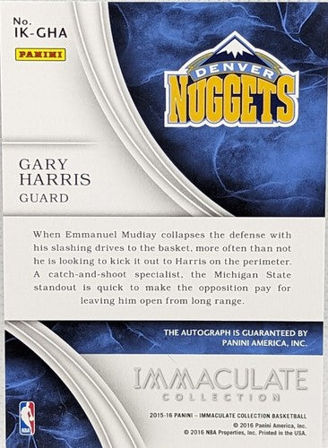 GARY HARRIS 2015-16 Panini Immaculate Ink BLUE AUTO SP #08/10 Nuggets Magic