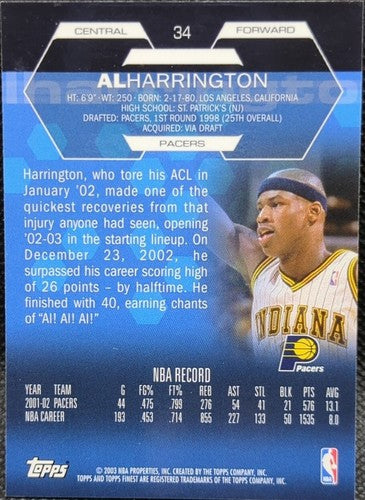 AL HARRINGTON 2002-03 Topps Finest National Sports Convention #1/1 Pacers One of