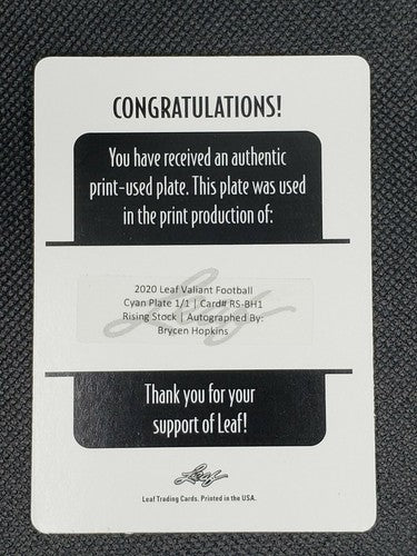BRYCEN HOPKINS 2020 Leaf Valiant RC DUAL AUTO PRINTING PLATE SP #1/1 Rams One of