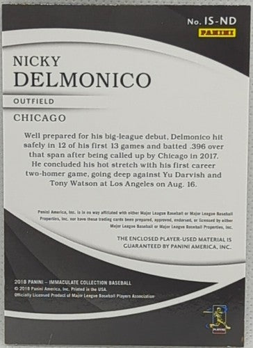 NICKY DELMONICO 2018 Panini Immaculate Jersey LAUNDRY TAG LOGO PATCH SP #/10 Sox