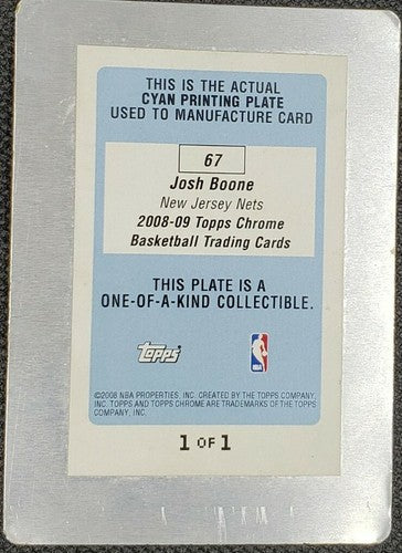 JOSH BOONE 2007-08 Topps Chrome Cyan PRINTING PLATE #1/1 New Jersey Nets One of