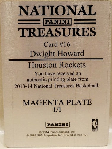 DWIGHT HOWARD 2013-14 National Treasures PRINTING PLATE SP #1/1 Rockets 76ers