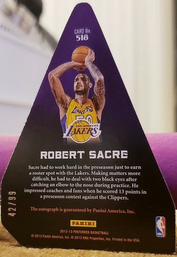ROBERT SACRE 2012-13 Preferred Crown Royale Choice Award AUTO Autograph # Lakers