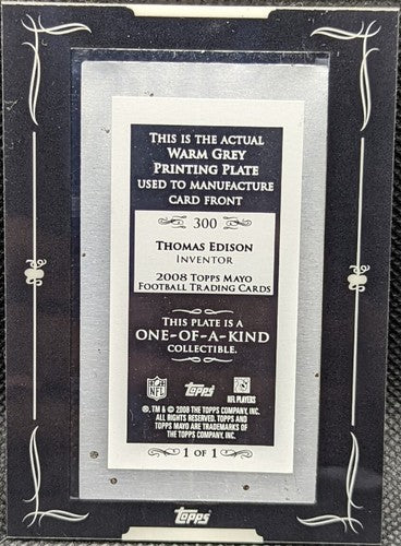 THOMAS EDISON 2008 Topps Mayo Framed Mini PRINTING PLATE SP #1/1 Inventor One of