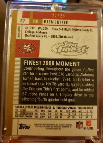 GLEN COFFEE 2009 Topps Finest Gold Refractor Dual AUTO Jersey PATCH SP /25 49ers