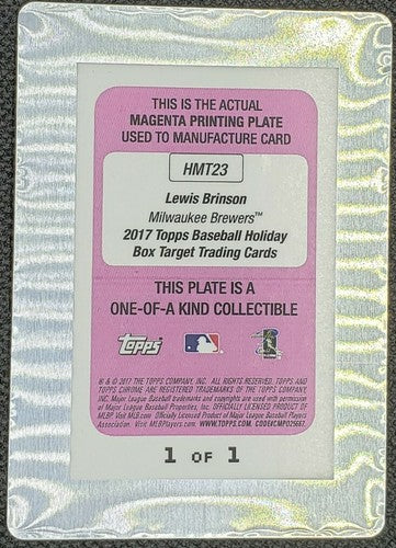 LEWIS BRINSON 2017 Topps Holiday Box Target RC PRINTING PLATE 1/1 Marlins Brewer