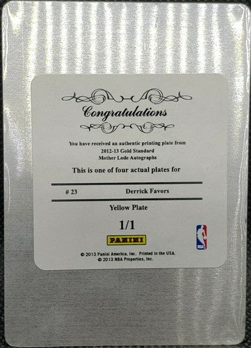 DERRICK FAVORS 2012-13 Panini Gold Standard PRINTING PLATE #1/1 Jazz Thunder of