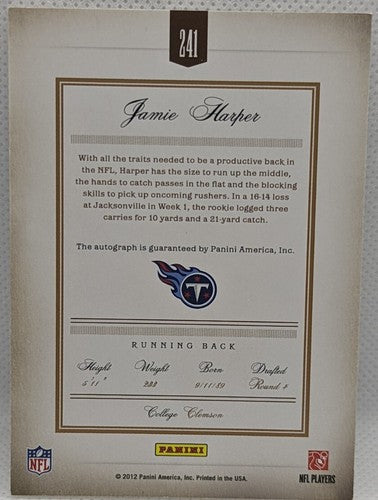 JAMIE HARPER 2011 Panini Prime Signatures RPS RC AUTO PLATINUM SP #19/25 Titans