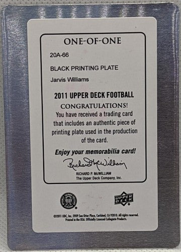 JARVIS WILLIAMS 2011 Upper Deck 20th Anniversary RC PRINTING PLATE #1/1 NC State