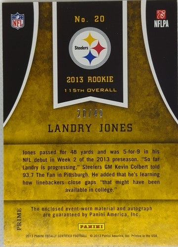 LANDRY JONES 2013 Panini Totally Certified DUAL AUTO Jersey 3-Color PATCH SP /49