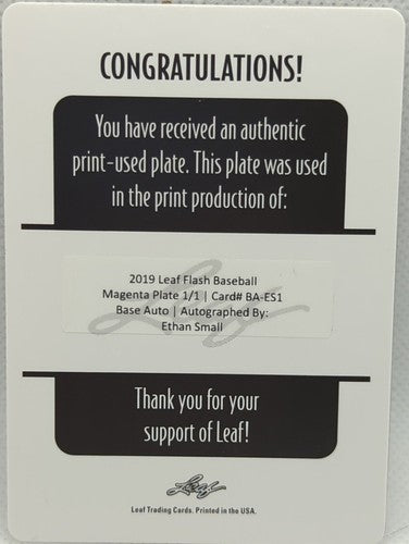 ETHAN SMALL 2021 Leaf Flash RC AUTO PRINTING PLATE #1/1 Milwaukee Brewers One of