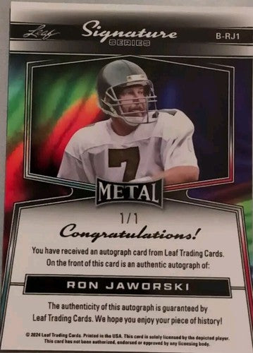 RON JAWORSKI 2024 Leaf Metal Signature Series AUTO GOLD SHIMMER #1/1 Eagles Rams