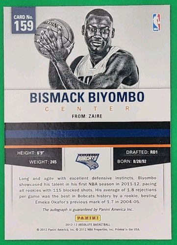 BISMACK BIYOMBO 2012-13 Panini Absolute RC AUTO SP #/249 Bobcats Hornets Thunder